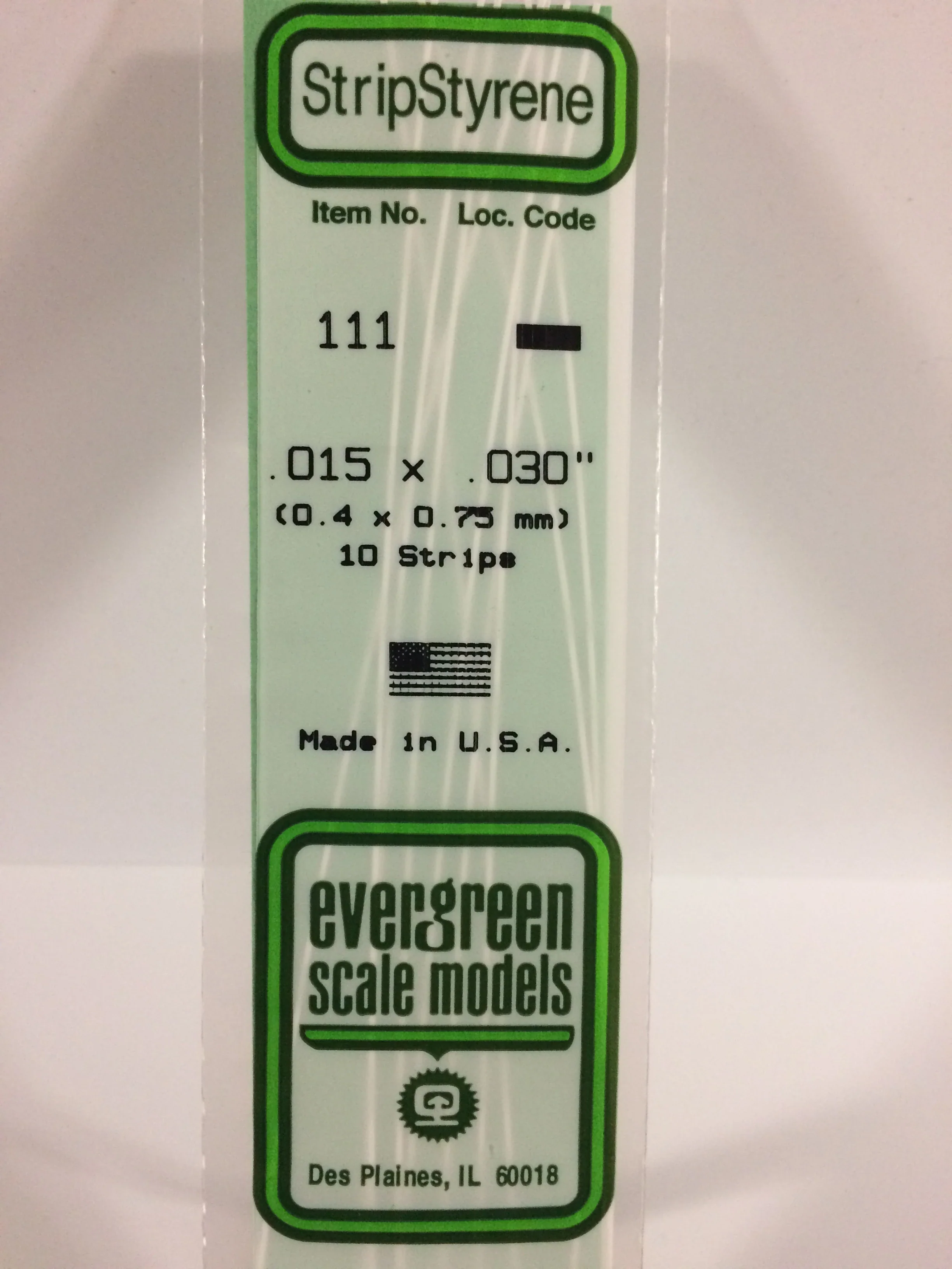 Evergreen #111 - .015" X .030" OPAQUE WHITE POLYSTYRENE STRIP