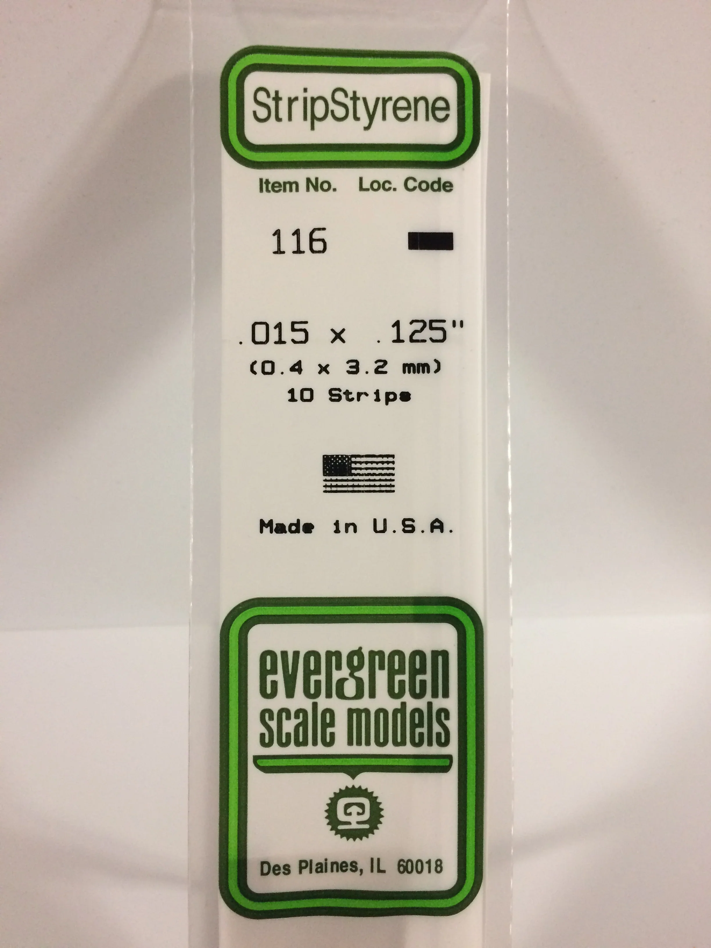 Evergreen #116 - .015" X .125" OPAQUE WHITE POLYSTYRENE STRIP
