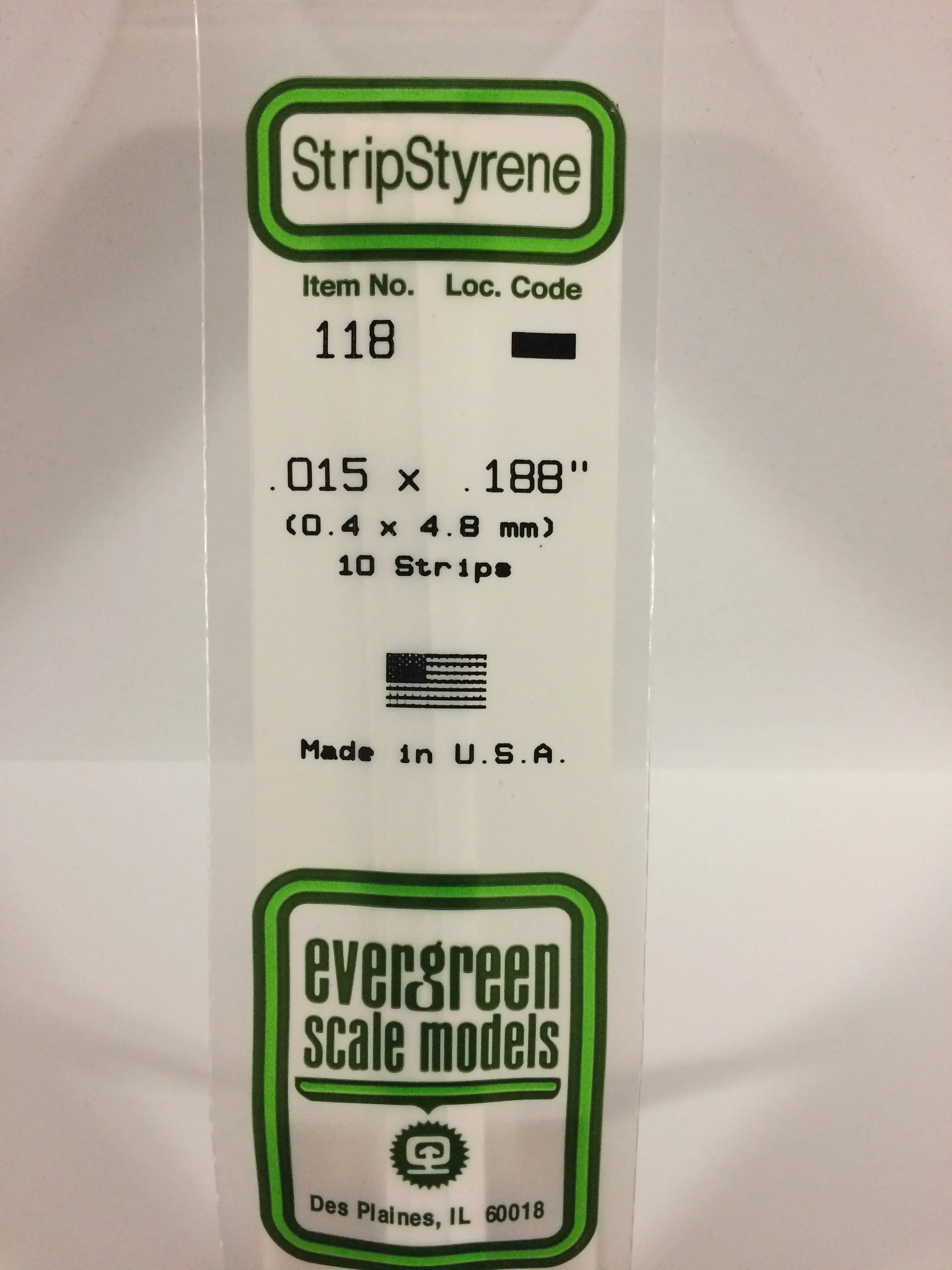 Evergreen #118 - .015" X .188" OPAQUE WHITE POLYSTYRENE STRIP