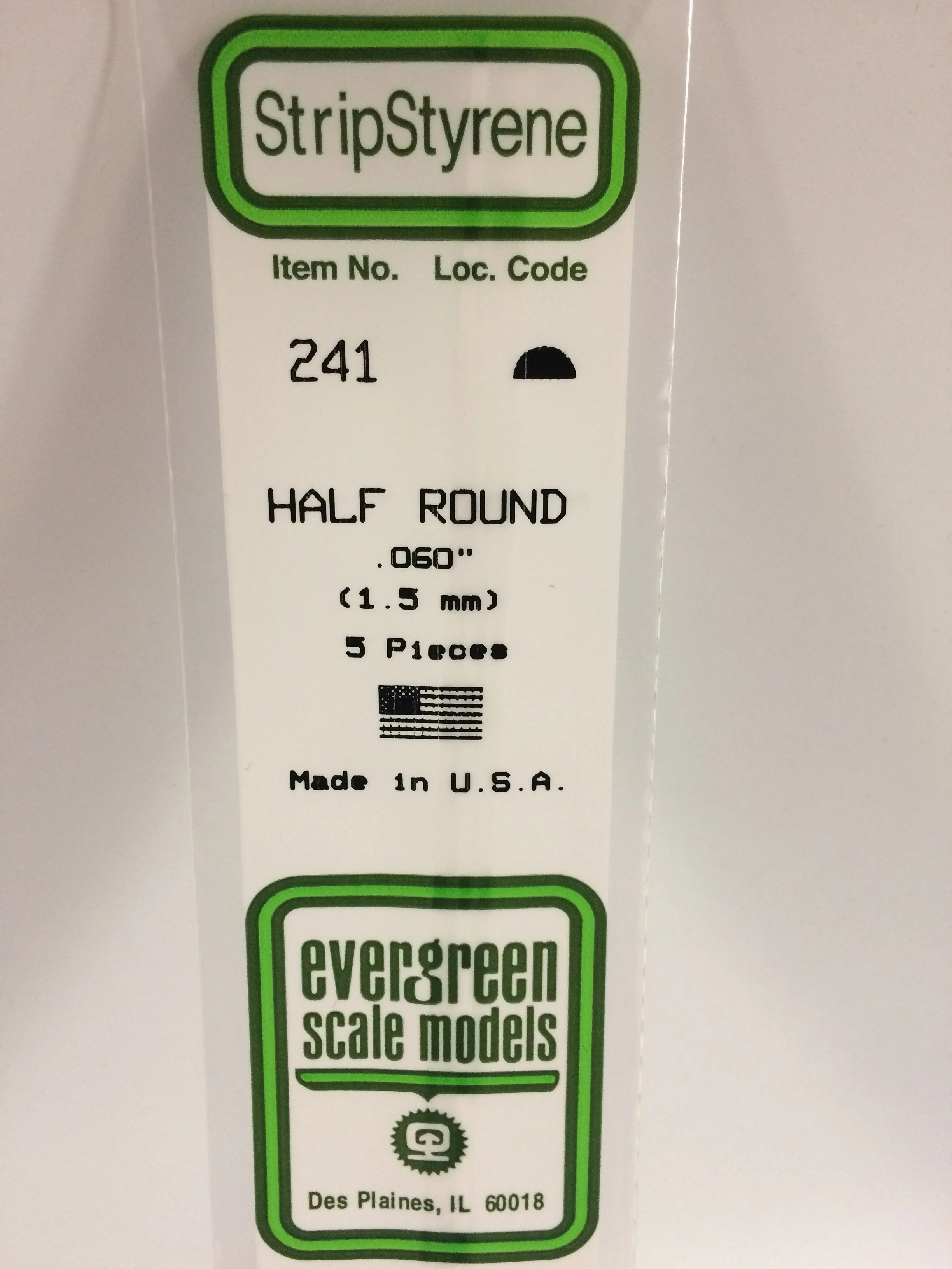 Evergreen - 241 - .060" (1.5MM) OPAQUE WHITE POLYSTYRENE HALF ROUND
